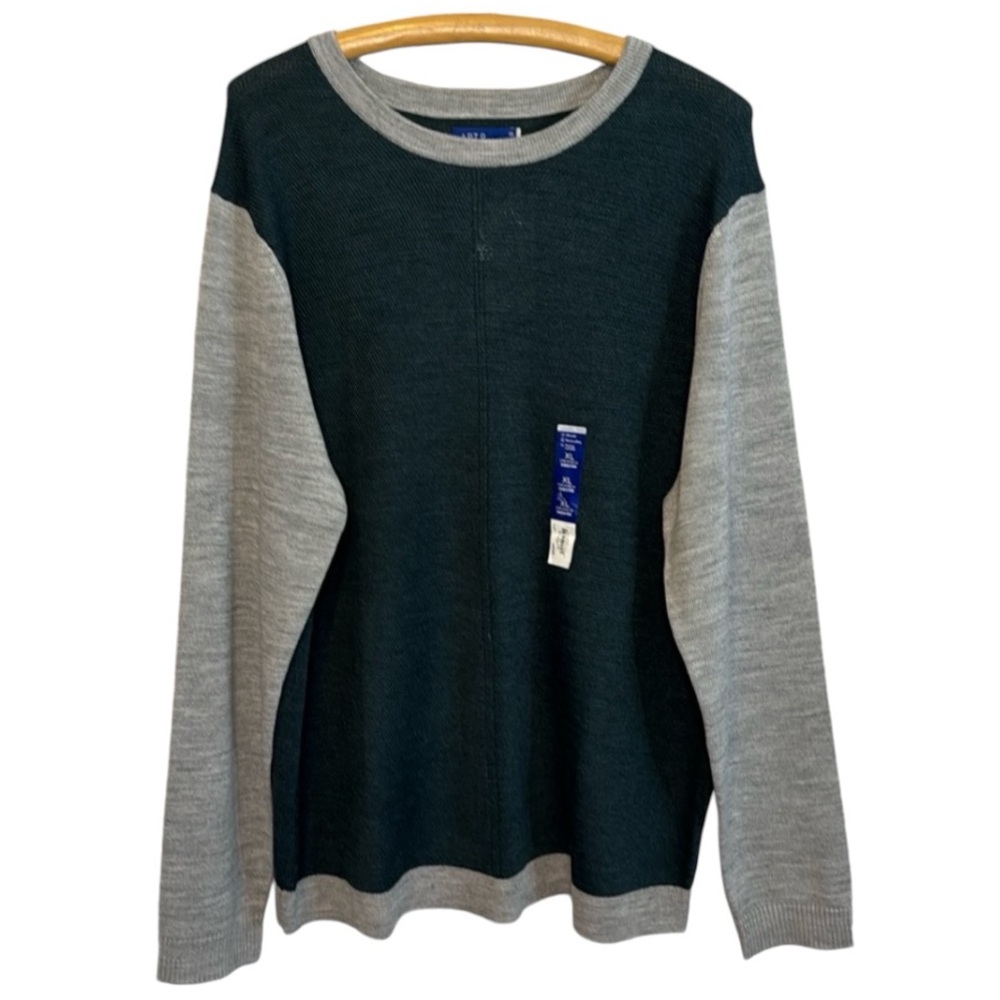 NWT Apartment 9 Men’s Green/Gray Merino Wool Blend Crewneck Sweater in Size‎ XL